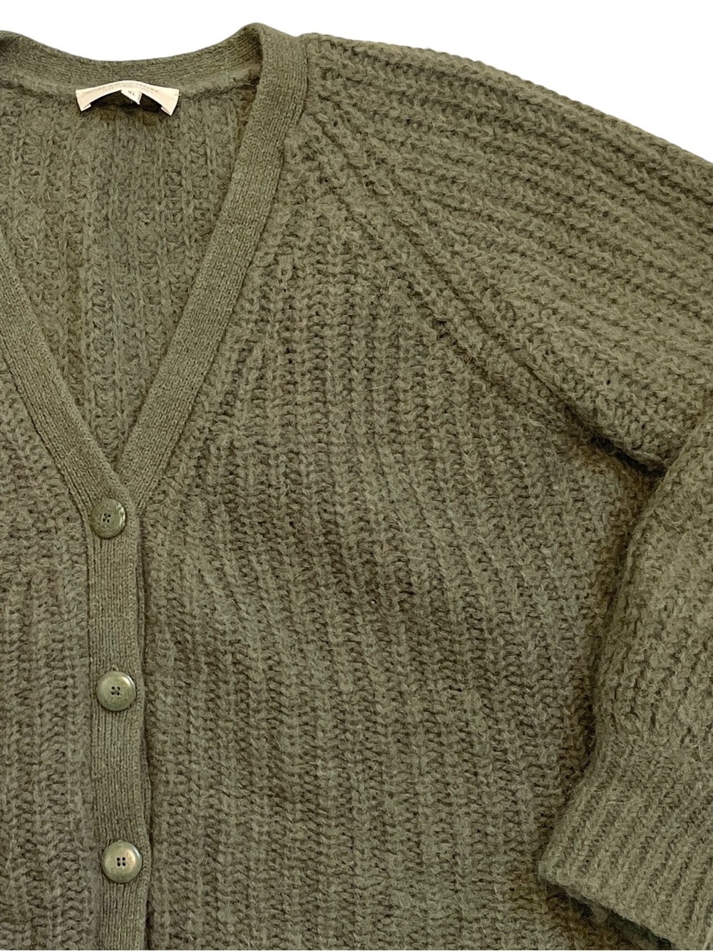 Sézane Basile Alpaca Wool Cardigan XL Olive Green Puff Sleeve Cozy Knit - Picture 3 of 12